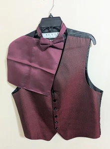 Men's Wine Formal Tuxedo Vest, Bowtie, & Hankie - Picture 1 of 2