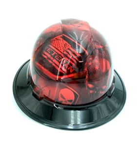 Bad Ass Wide Brim Hard Hat Hydro dipped in black brim Candy Red American Veteran - Picture 1 of 4