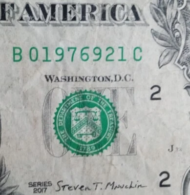 September 21, 1976 Birthday Note Fancy Serial Number $1 Bill 9/21/76 B01976921C - Image 1 of 3