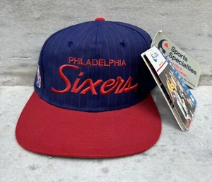 VTG 90s Sports Specialties Philadelphia 76ers Script Snapback Hat Pinstripe NWT - Picture 1 of 9