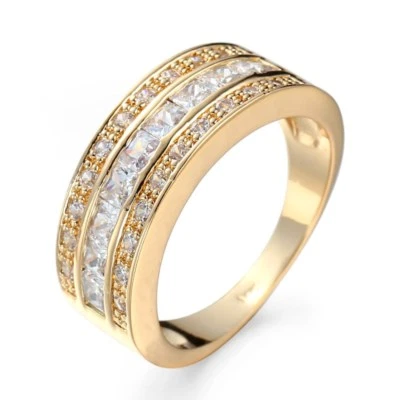 Princess Cut White CZ Band Womens 14kt Yellow Gold Filled Wedding Ring Size 6-10 - Image 1 of 3