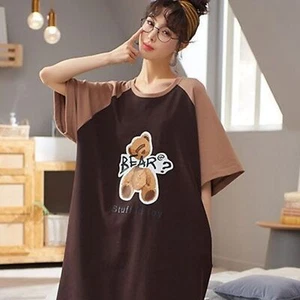 Teddy Bear Cotton Nightdress | Women Sleep Gown Pajama Robes - Picture 1 of 4