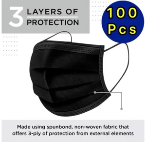 100 / 50 PCS Black Face Mask Mouth & Nose Protector Respirator Masks with Filter - Picture 1 of 8