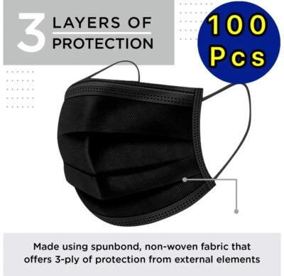 100 / 50 PCS Black Face Mask Mouth & Nose Protector Respirator Masks with Filter - Image 1 of 4