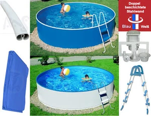 Pool Schwimmbecken Stahlwandpool 3,60 x 0,90 m blau weiß Skimmer Leiter Folie - Bild 1 von 7