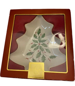 NUEVO LENOX CHINA Plato Árbol de Vacaciones Cerámica Porcelana Acebo Borde Dorado Bandeja 6146310 - Imagen 1 de 5