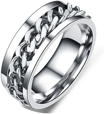Cuban Chain Spinner Ring Unisex Comfort Fit Band Wedding Ring Stainless Steel 52 - Image 1 of 4
