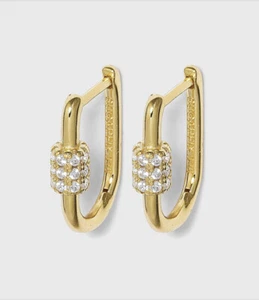 Sugarfix von BaubleBar 14k vergoldet Kristall Charm U-Glieder Creolen Neu mit Etikett - Bild 1 von 2