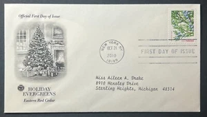 HOLIDAY EVERGEENS RED CEDAR OCT 21 2010 NEW YORK NY ARTCRAFT FIRST DAY COVER - Picture 1 of 1