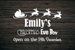 CUSTOM CHRISTMAS EVE BOX VINYL DECAL MULTI FONT XMAS BOY GIRL PERSONALISED - Picture 1 of 7