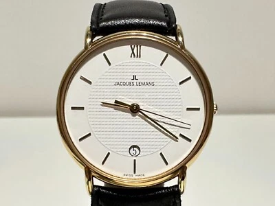 RELÓGIO DE QUARTZO MASCULINO VINTAGE RARO LUXO SUÍÇO BANHADO A OURO "JACQUES LEMANS" 7J. - Imagem 1 de 4