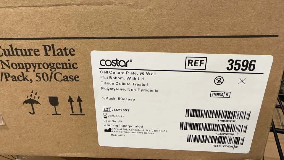 Corning Costar 3596,Cell Culture Plate, 96 well, Flat Bottom, with Lid. 50/Case - Image 1 of 1