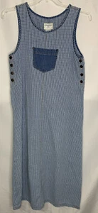 Vintage Susan Bristol Womens Denim Jumper Maxi Dress Size S Blue Checked - Picture 1 of 3