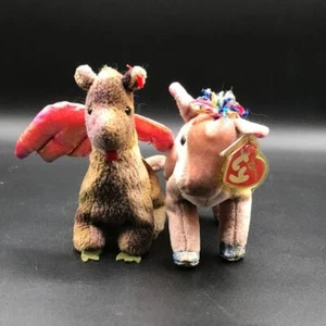 Ty Beanie Babies Vintage 2er Set Dragon Scorch 1998 & Zodiac Horse 2000 - Bild 1 von 15
