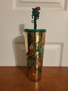 2024 Starbucks Venti Holiday Tumbler 24 Oz Elegant Gold Reindeer W/Topper NWT - Picture 1 of 7
