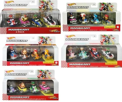 Paquete de 4 vehículos fundidos a presión Hot Wheels Mariokart con licencia 1:64 MARIO, LUIGI, YOSHI Foto 1 de 4
