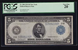 US 1914 $5 FRN New York Burke/Houston FR 850 PCGS 20 VF (191) - Picture 1 of 2