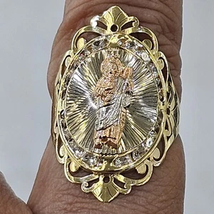 Big wide solid 14k Gold Saint Jude Judas Ring Size 6 7 8 9 10 oval - Picture 1 of 17