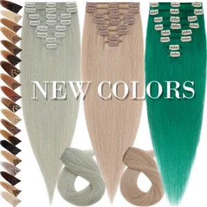 Dick Echthaar Remy Clip In Extensions Haarverlängerung 8 Tressen Weft Haarteile - Bild 1 von 65