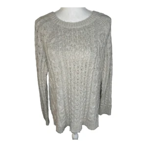 American Eagle Outfitters Size Large Tan & Gold Metallic Cable Knit Sweater - Picture 1 of 7