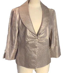 Jessica Howard Silver Metallic Shawl Collar 3/4 Sleeve Dressy MOB Jacket Sz 14 - Picture 1 of 11
