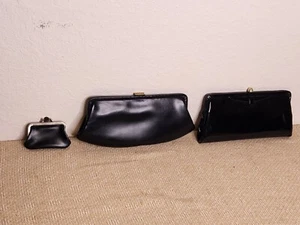 Bundle Lot of 3 Vintage 60s Black Evening Bag Clutch Mod Retro Glam - Picture 1 of 4