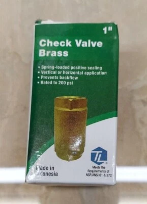 Water Source Spring Loaded Brass Check Valve 1" 200psi CV100NL - Image 1 of 2