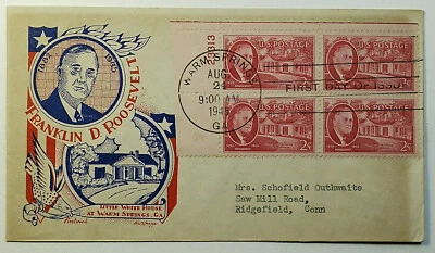 1948 FDC F. D. Roosevelt Little White House Warm Springs GA DW Knapp Plate Blk. - Image 1 of 2