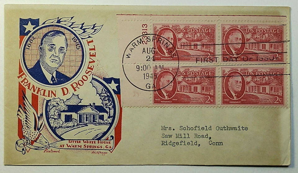 1948 FDC F. D. Roosevelt Little White House Warm Springs GA DW Knapp Plate Blk. - Image 1 of 2