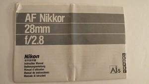 RARO OBIETTIVO AUTO NIKON 28MM F/2.8 F2.8 AF GUIDA MANUALE UTENTE ISTRUZIONI - Foto 1 di 2