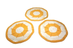 Doily Hand Crochet Cotton Gold White Lot of 3 9" Diameter - Picture 1 of 1
