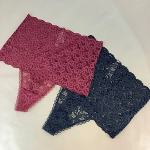 2 X Victoria’s Secret Dusky Dark Pink Blue Lace High Waist Thong - Size M - BNWT - Picture 1 of 6