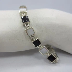 Brazalete Tenis Plata de Ley Princesa Esmalte NEGRO Eslabón Ópalo 925 7.25" - Imagen 1 de 6