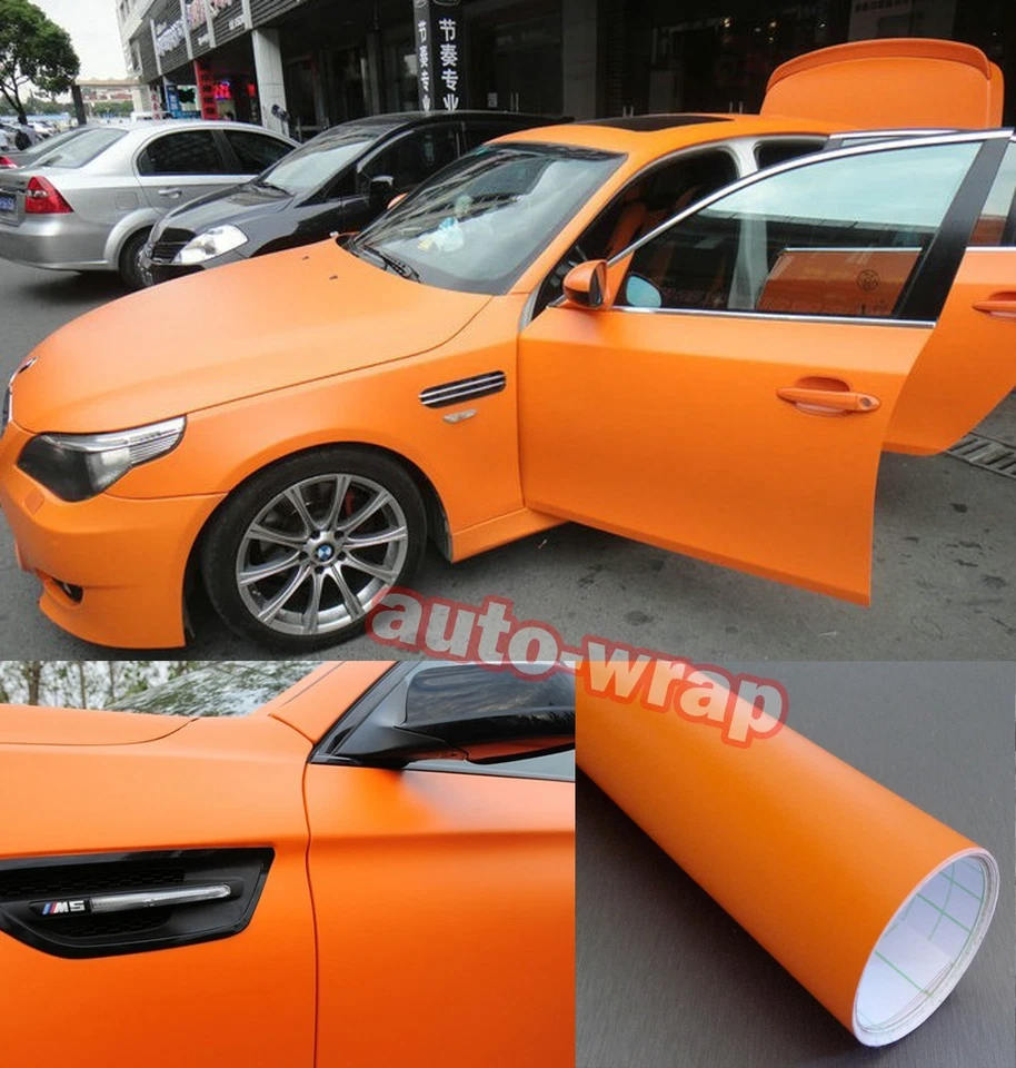 Optional Flat Entire Car Matte Finish Vinyl Wrap Film Sheet Sticker Decal Orange - Imagen 1 de 4