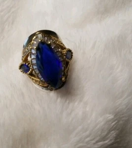 New Artisan Sapphire Marquise Halo  W/ White Topaz Baquettes ring .925 sterling - Picture 1 of 9