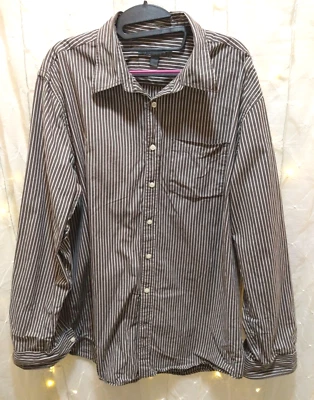 CAMISA ANTIGUA AZUL MARINO PARA HOMBRE XL MARRÓN BLANCO RAYAS Y2K VINTAGE ALGODÓN BOLSILLO ABOTONADA Foto 1 de 4