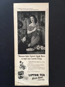 1946 Lipton Tea Ad “Between takes, Lipton’s brisk flavor is tops” Loretta Young - Picture 1 of 1