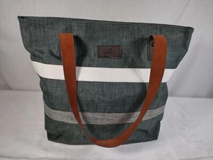 Aleah Wear Shoulder Tote Bag Gray Stripe Zip Top Purse Work School Travel - Picture 1 of 14