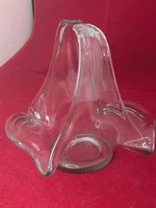 Mid Century Art Glass Basket Split Handle Hand Blown Clear Glass Vintage - Picture 1 of 5