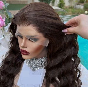Heat Resistant Hair Choc Brown Pre Plucked Lace Front Wigs Long Wavy Soft - Picture 1 of 8
