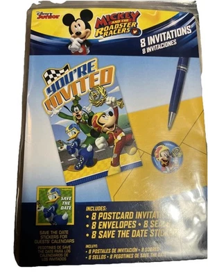 Mickey Mouse Roadsters Disney Kids Birthday Party Invitations w/Envelopes - Image 1 of 4