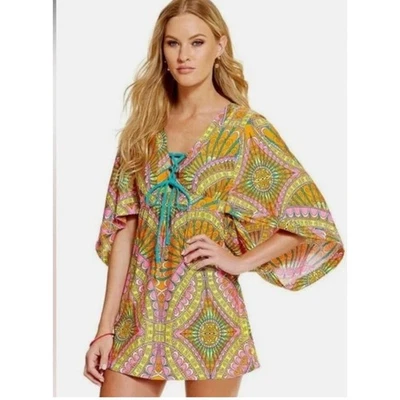 Vestido túnica Trina Turk Capri Sherbet naranja rosa natación encubrimiento boho chic resort Foto 1 de 4