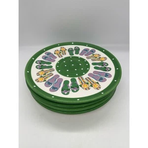 Heartfelt Kitchen Creations Green Summer Flip Flops Set of 4 Dinner Plates 10" - Picture 1 of 4