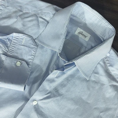 Brioni Blue White Stripe Button Up Dress Shirt Italy Made Mens 17 43 Read - Image 1 of 4