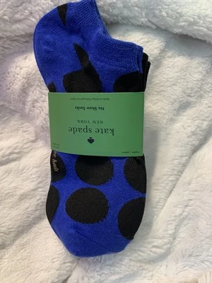 Kate Spade Women's No Show Socks 3 Pairs Blue/White/Black Polka Dots / Heart New - Image 1 of 3