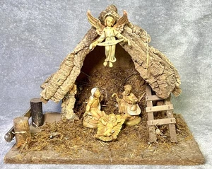 Vintage Fontanini Depose Italy Nativity Set 5 Pieces Plus Wooden Stable Shed - Picture 1 of 7