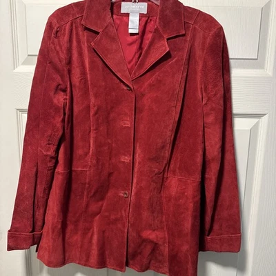 Chaqueta Blazer Grande Vintage Liz Claiborne Cuero Gamuza Roja Foto 1 de 4