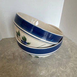 LL Bean Blueberry Stoneware 6.25” Soup Cereal Bowls Retired EXCELLENT Set of 2 - Picture 1 of 3