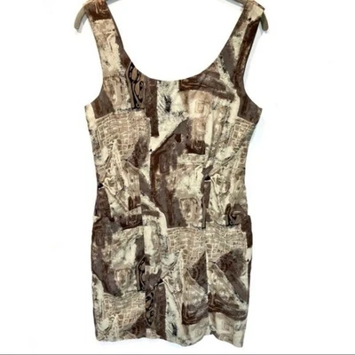 All That Jazz Mini Dress Women Size S Vintage 80s Juniors Brown Cream Retro - Image 1 of 4