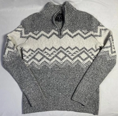 Suéter American Eagle Gris Suave 1/4 Cremallera Fair Isle 1/4 Cremallera Para Hombres S Nórdico Preppy Foto 1 de 4